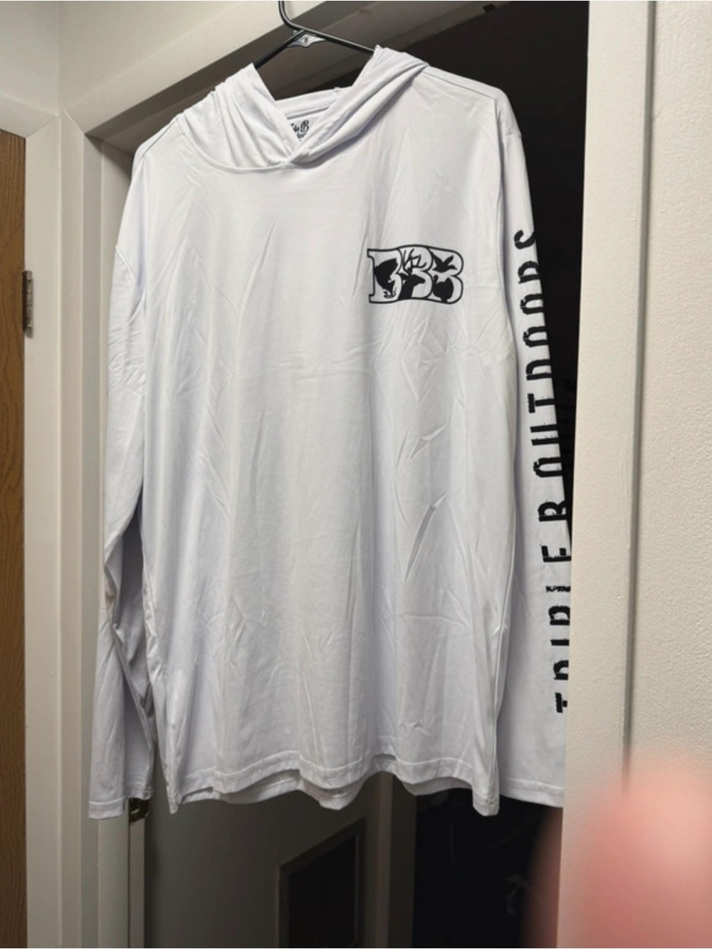 White Long-Sleeve Hooded Performance Shirt with Sleeve Logo